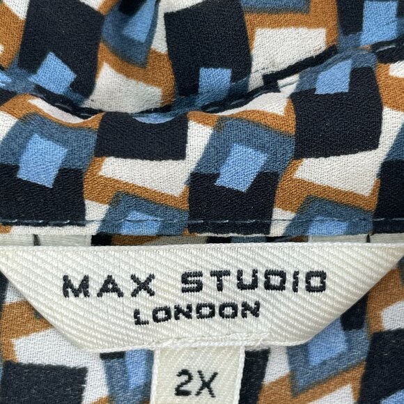 Max Studio Womens Plus 2X Geometric Button Up Blouse Long Sleeve Shirt Top - Picture 3 of 10